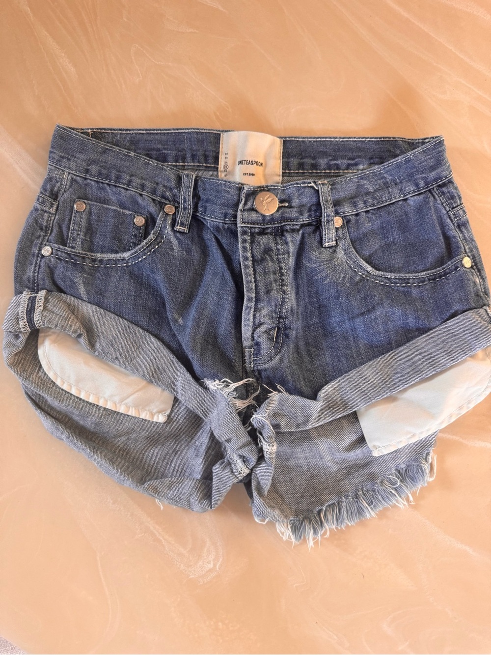 One Teaspoon Blue Denim Jeans with Leather Logo Patch
